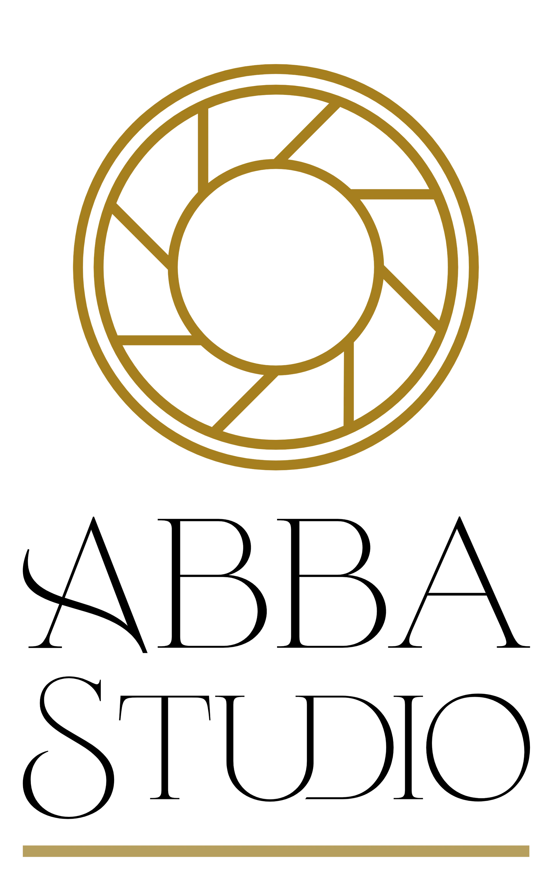 Golden aperture icon above
