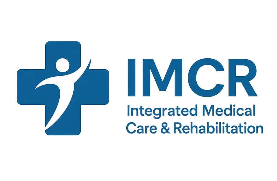 Blue cross with stylized person inside, text