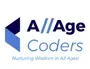Logo for All Age Coders, text over a blue geometric shape. “Nurturing Wisdom in All Ages!”