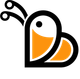 Een zwart en oranje logo van een bij met een hartvormig hoofd.