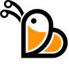 Een zwart en oranje logo van een bij met een hartvormig hoofd.