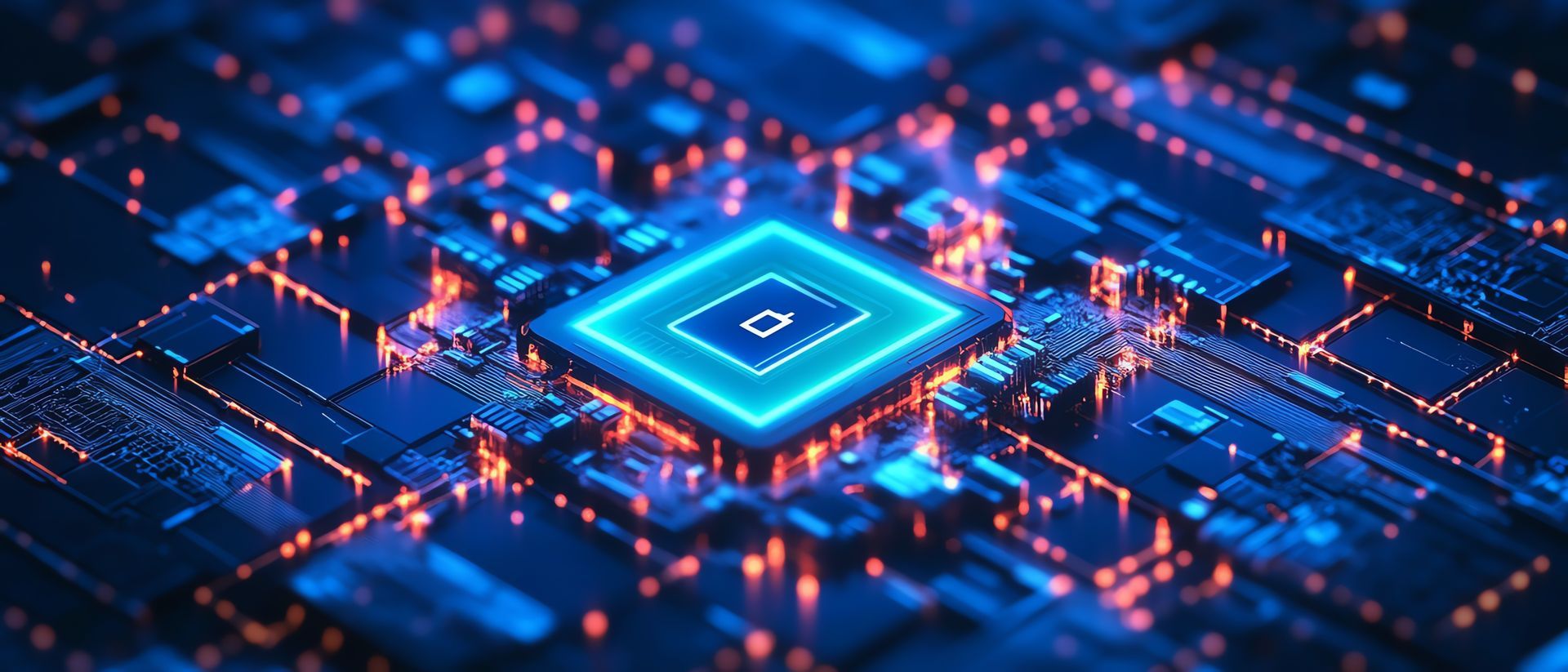 A close up of a computer chip on a motherboard.