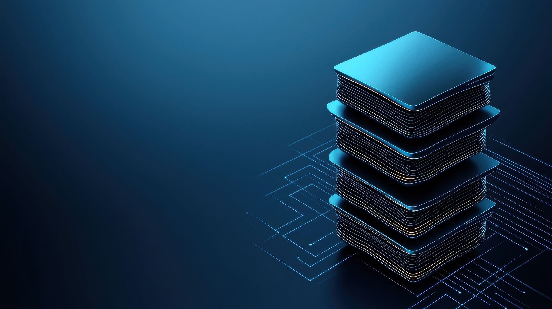 A stack of cpu 's sitting on top of each other on a blue background.