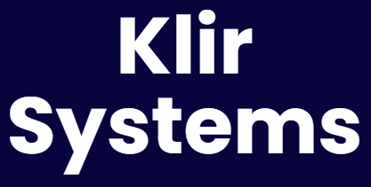 A blue background with white text that says ' kliir systems '