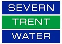 Blue and green boxes with white text, Severn Trent Water logo