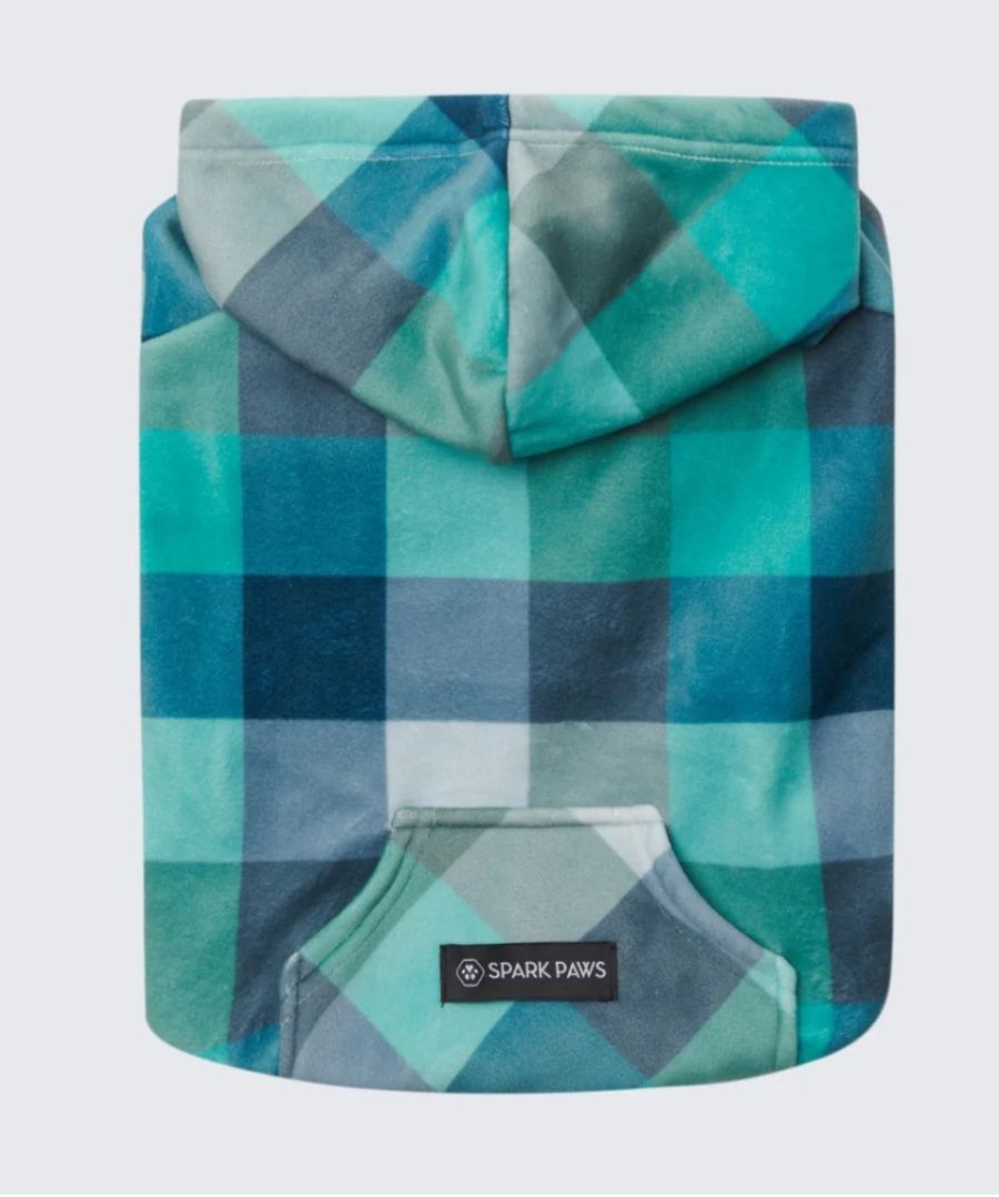 Spark Paws Velvet Dog Hoodie-Turquoise Checkered