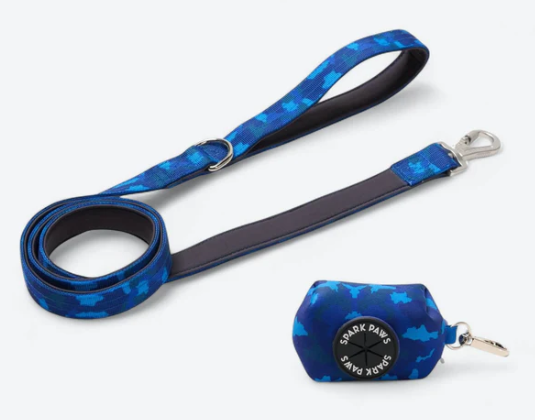 Leash and Poop Bag Holder Set-Blue Camo