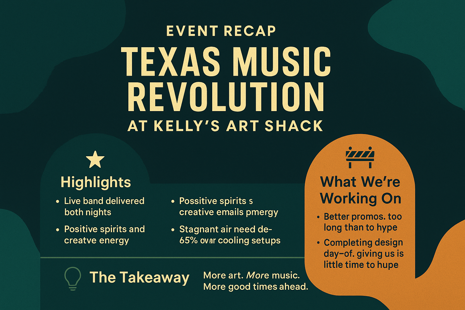 A poster for texas music revolution at kelly 's art shack