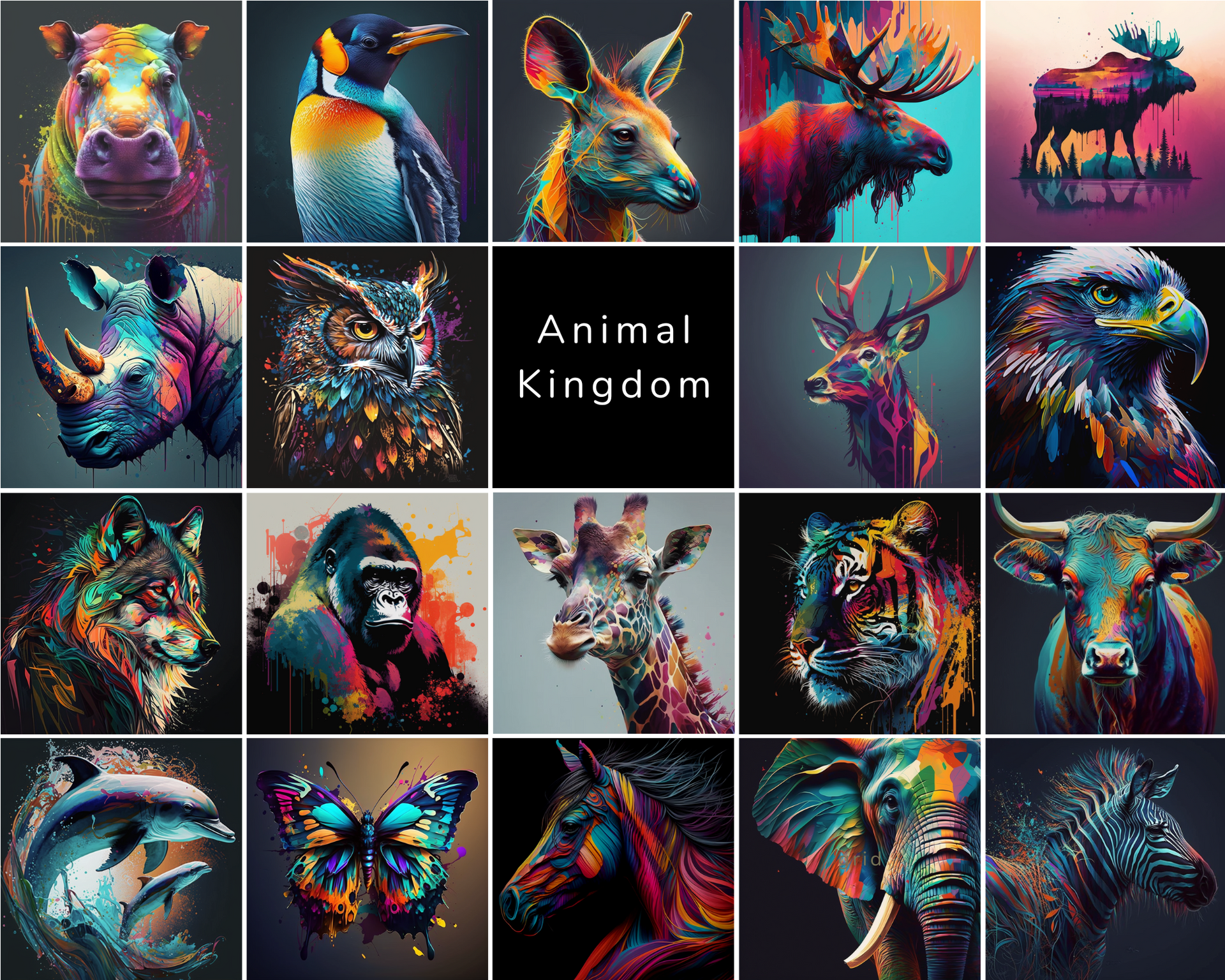 There are many different types of animals in this painting.
