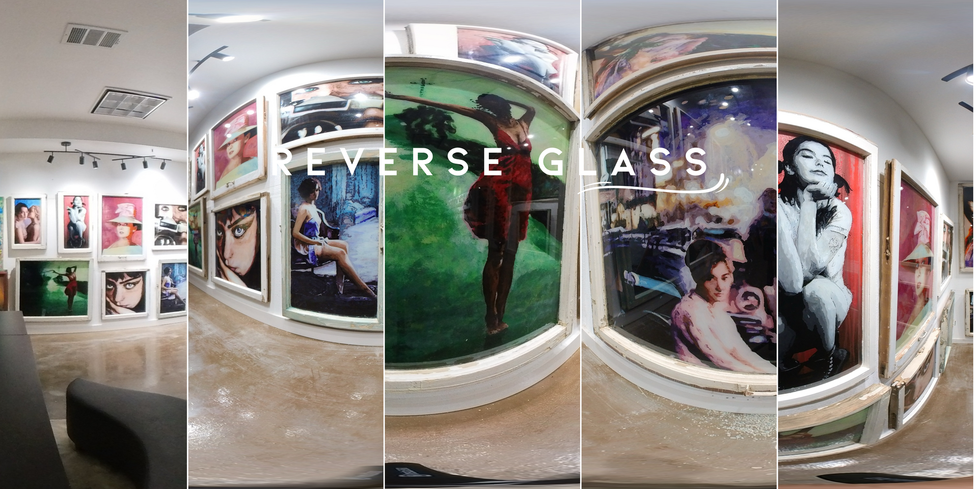 A collage of images with the words reverse glass on the bottom