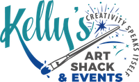 A logo for kelly 's art shack and events