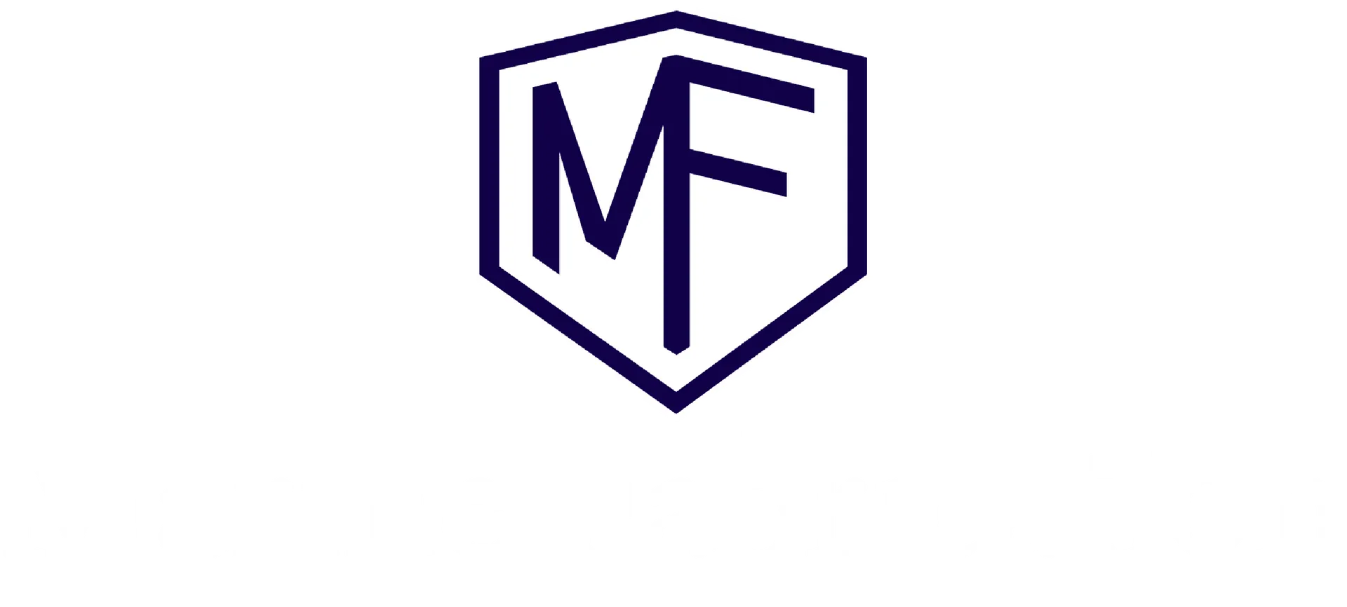 Blue and white logo with a shield containing the letters "MF".