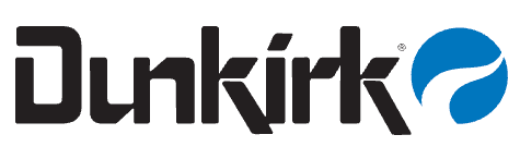 Dunkirk logo: black text with a blue circle icon containing a white wave graphic.