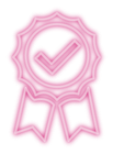 pink icon showing a certificate with a tick