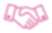 pink icon of two hands shaking