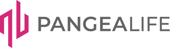 Pangea Life logo in grey with pink emblem