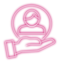 pink icon showing hand holding a person 