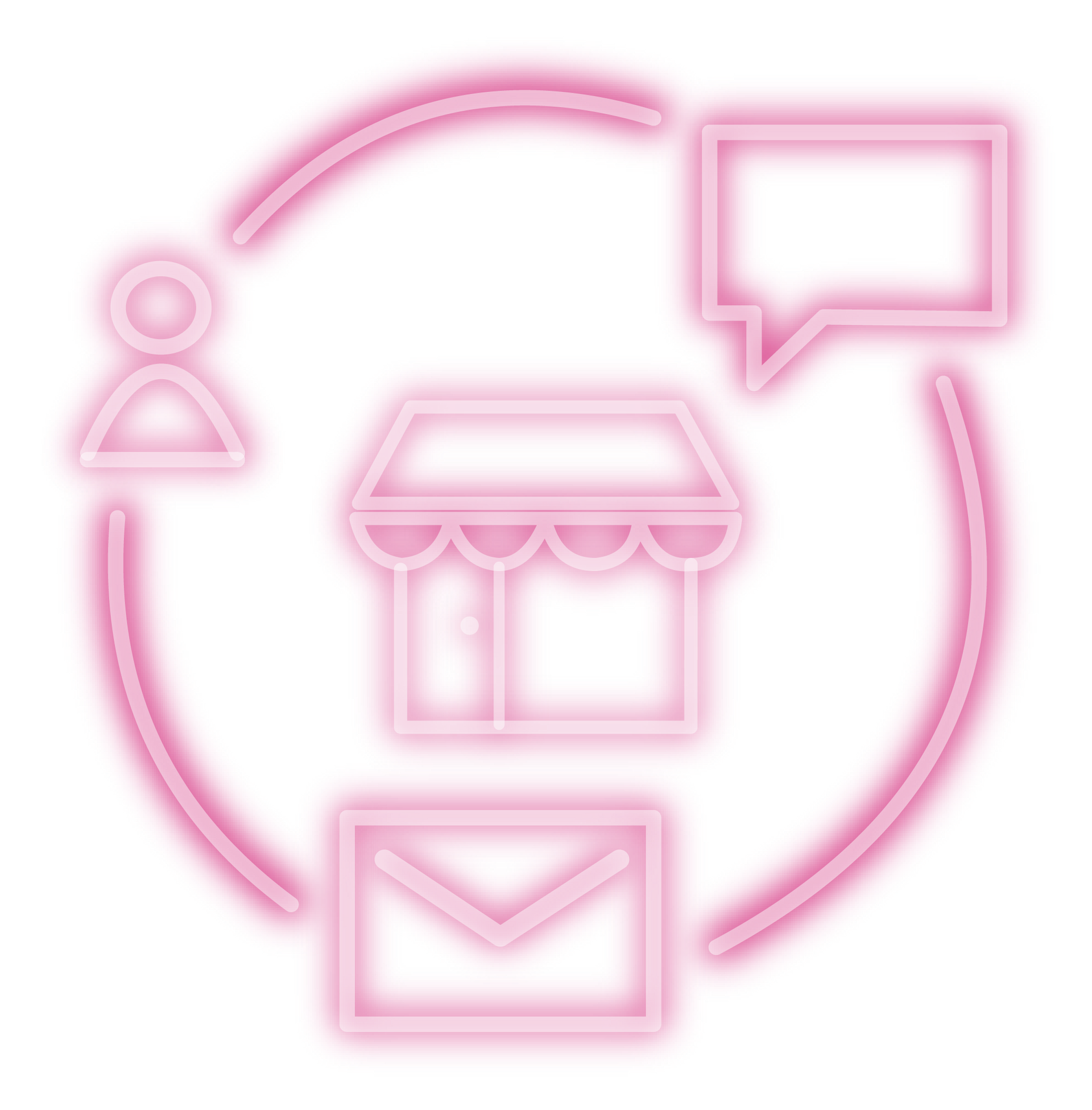 pink icon of a house and communication methods around it