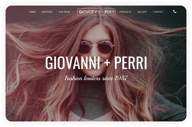 A woman wearing sunglasses is on the giovanni + perri website.