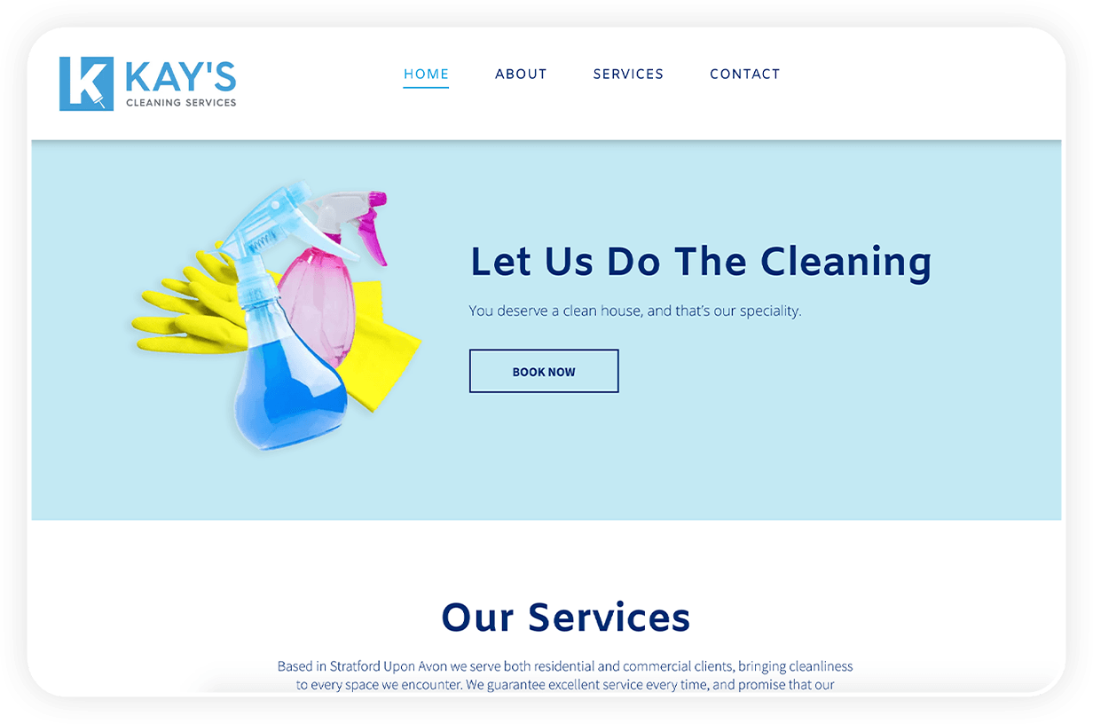 A screenshot of a website for a cleaning company.
