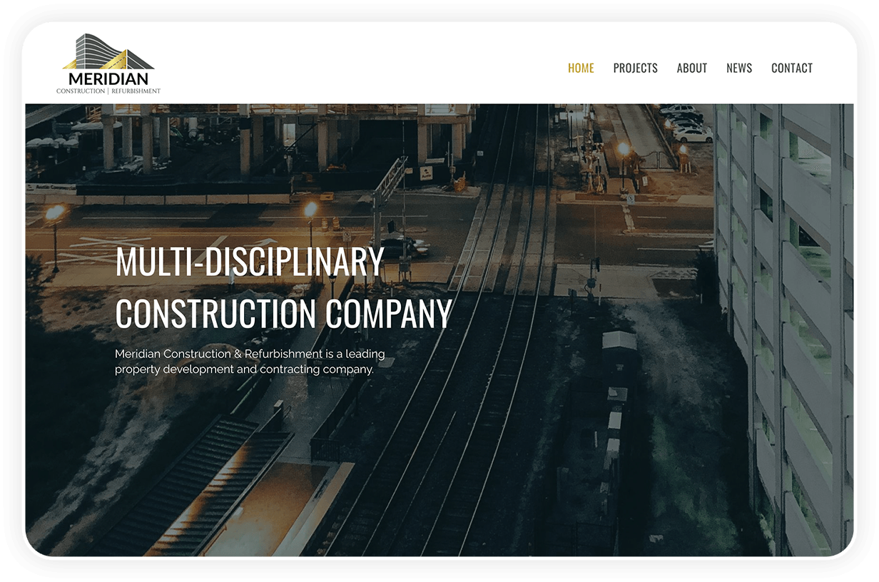 A screenshot of the website for a multi-disciplinary construction company.