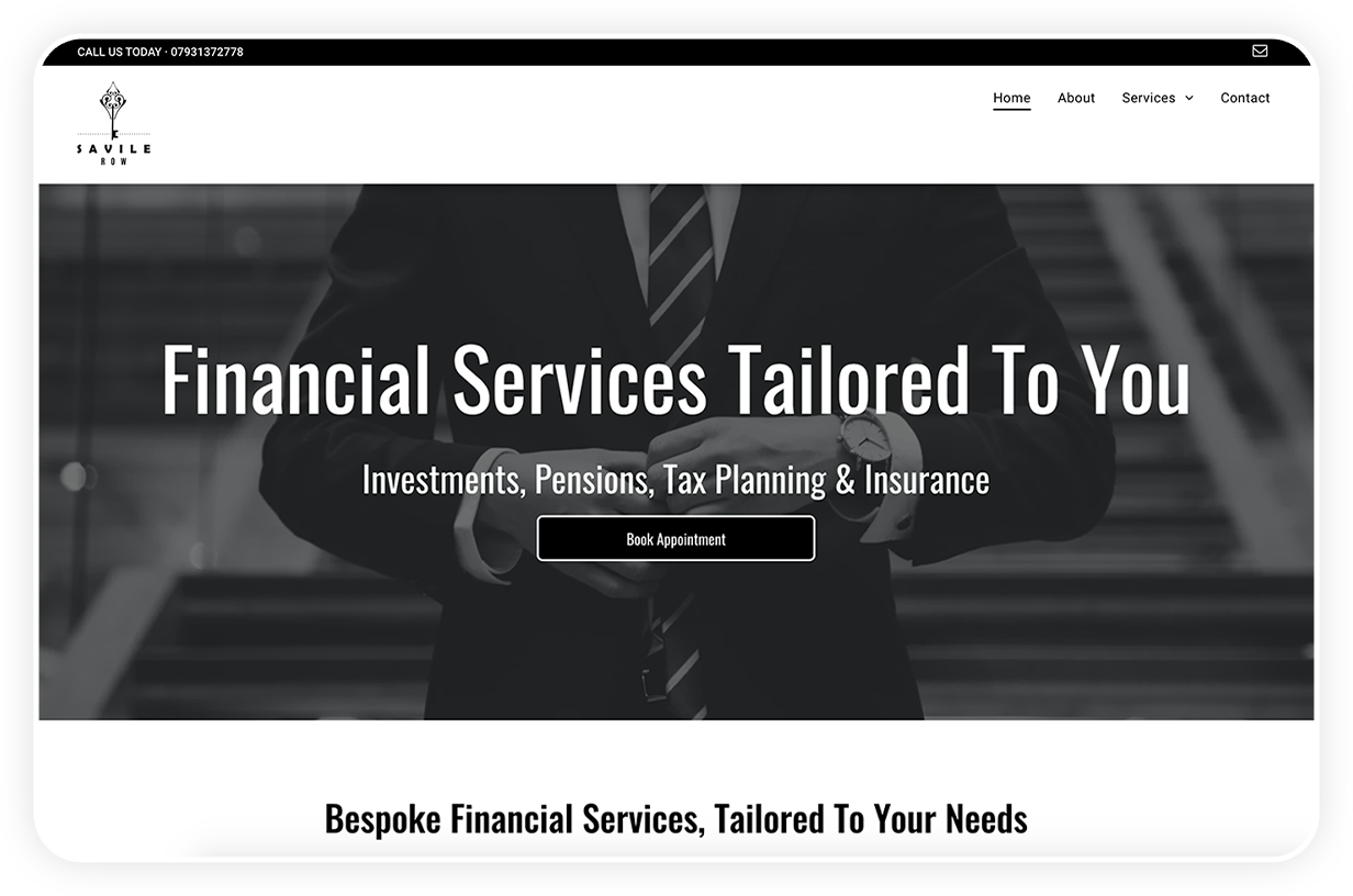 A screenshot of a website for financial services tailored to you.