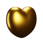 Golden heart. Glossy metallic texture with light reflection.