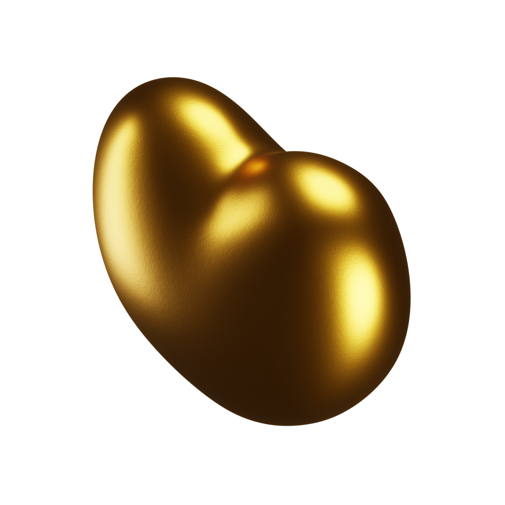 A close up of a gold bean on a white background