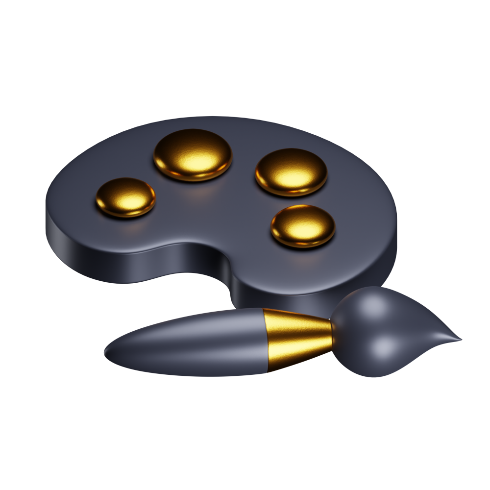 A black palette with gold buttons and a gold brush