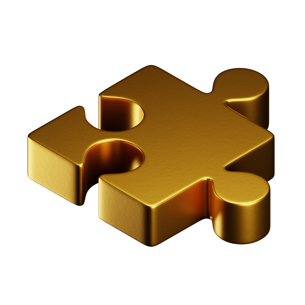 A gold puzzle piece on a white background