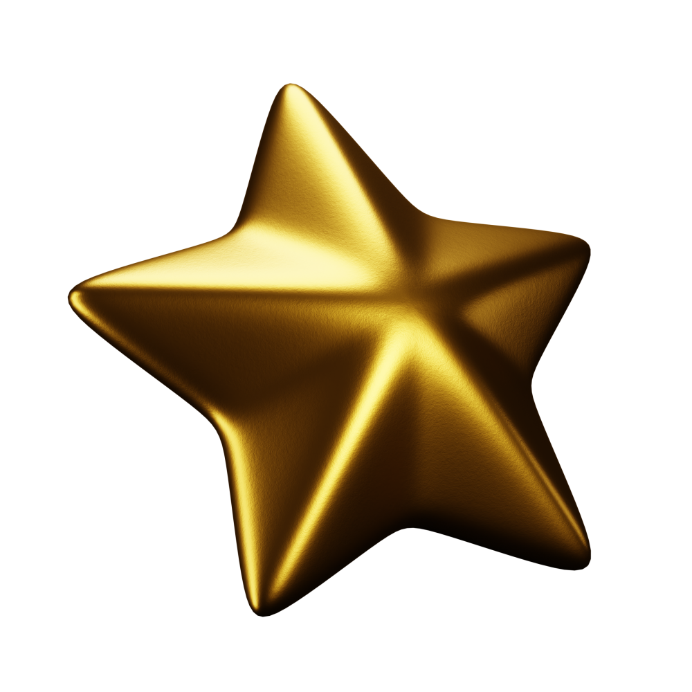 A gold star is on a white background