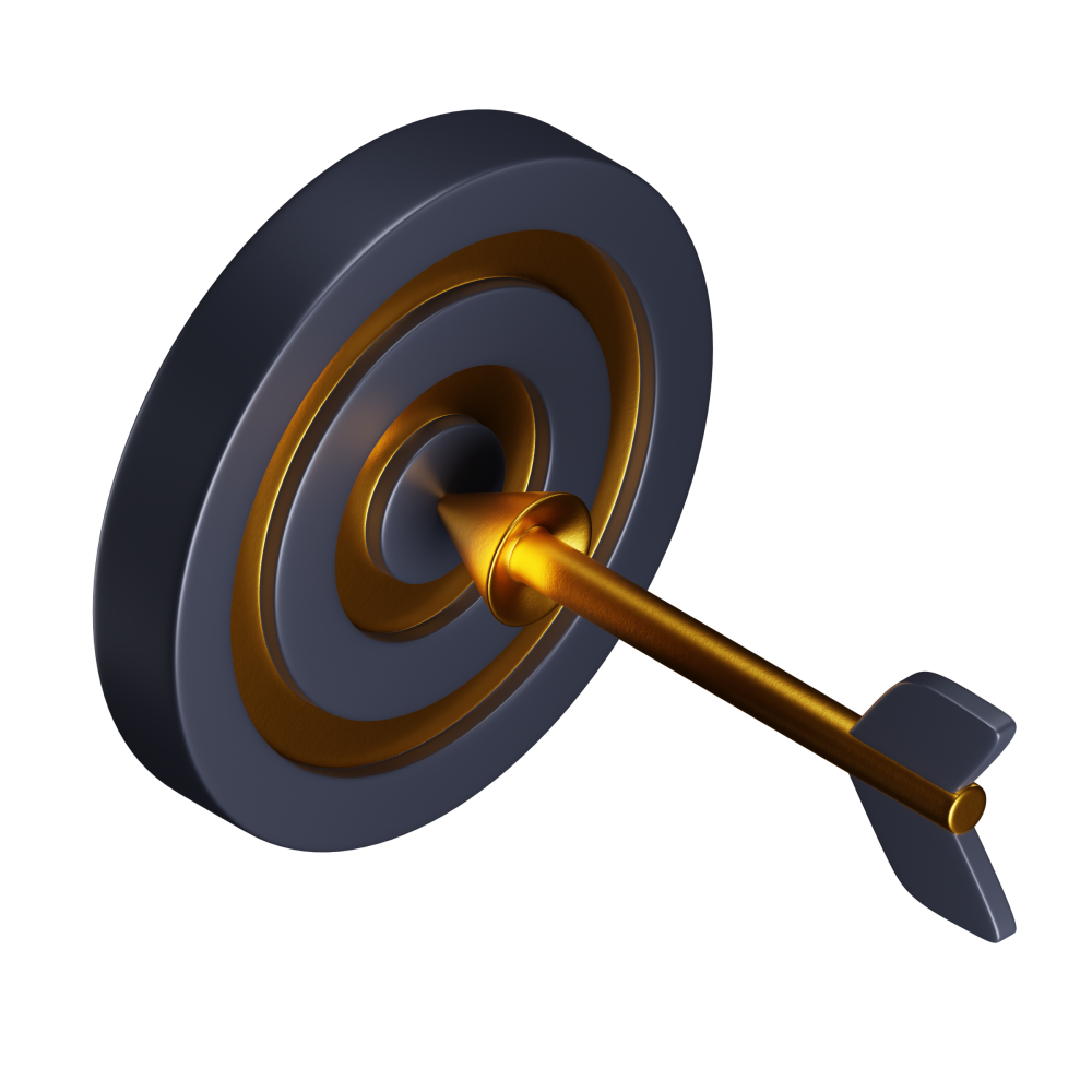 A dart board with a gold arrow in the center