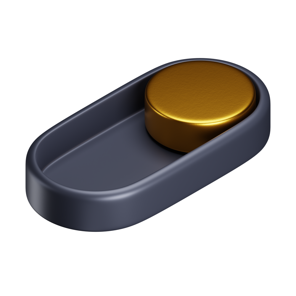 A black oval tray with a gold button in it