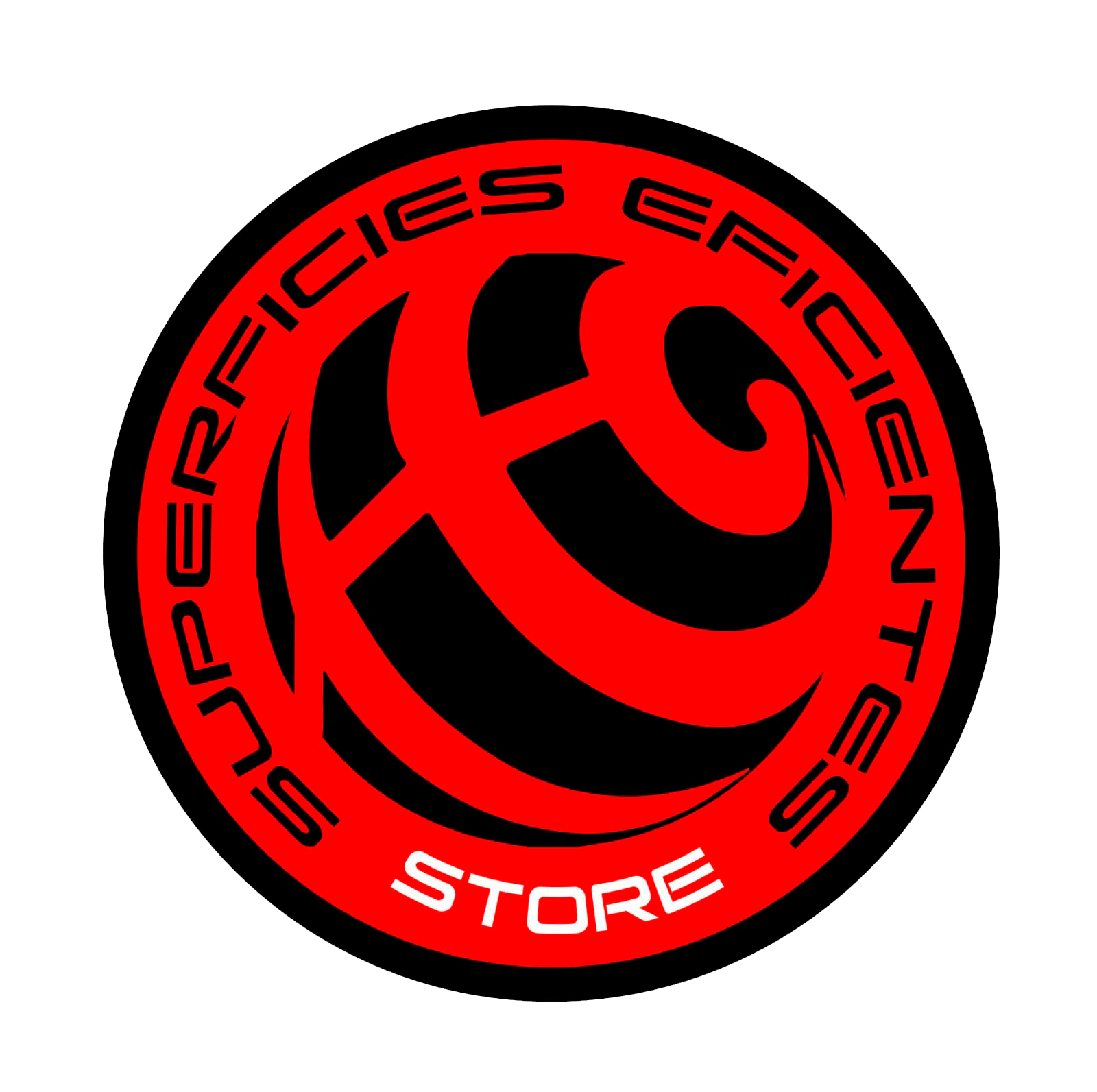 Logotipo circular rojo con diseño abstracto de globo terráqueo negro y el texto