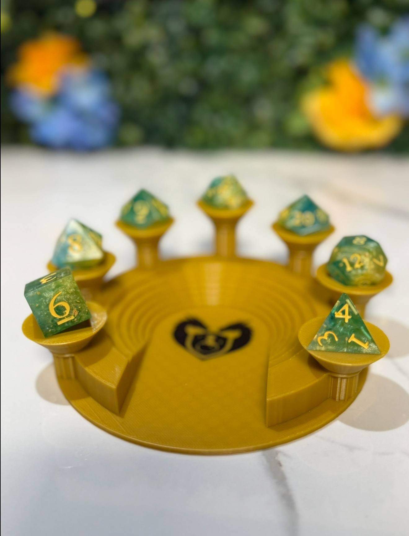 Hand Made Resin Dice - 7Pcs - Blue/Green Gusher