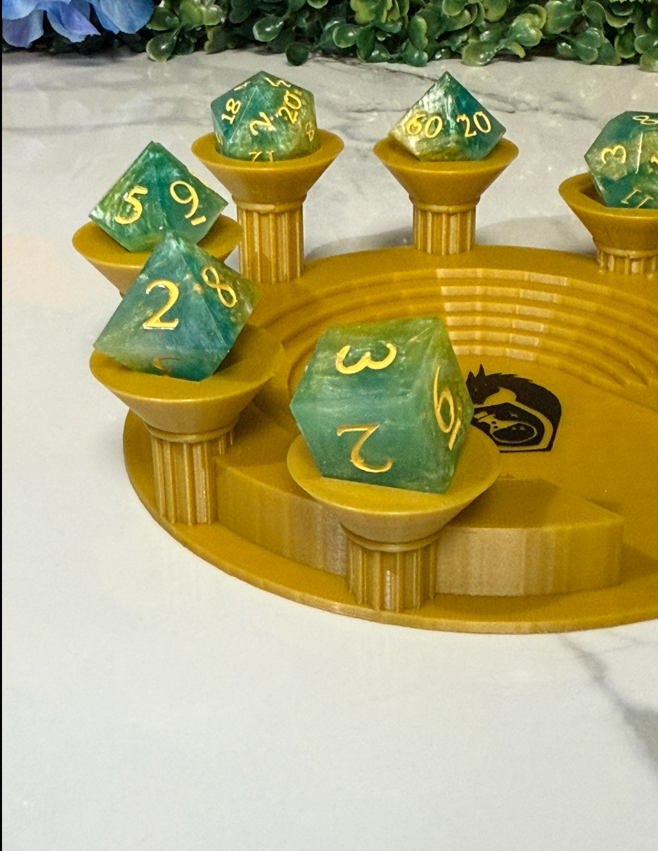 Hand Made Resin Dice - 7Pcs - Blue/Green Gusher