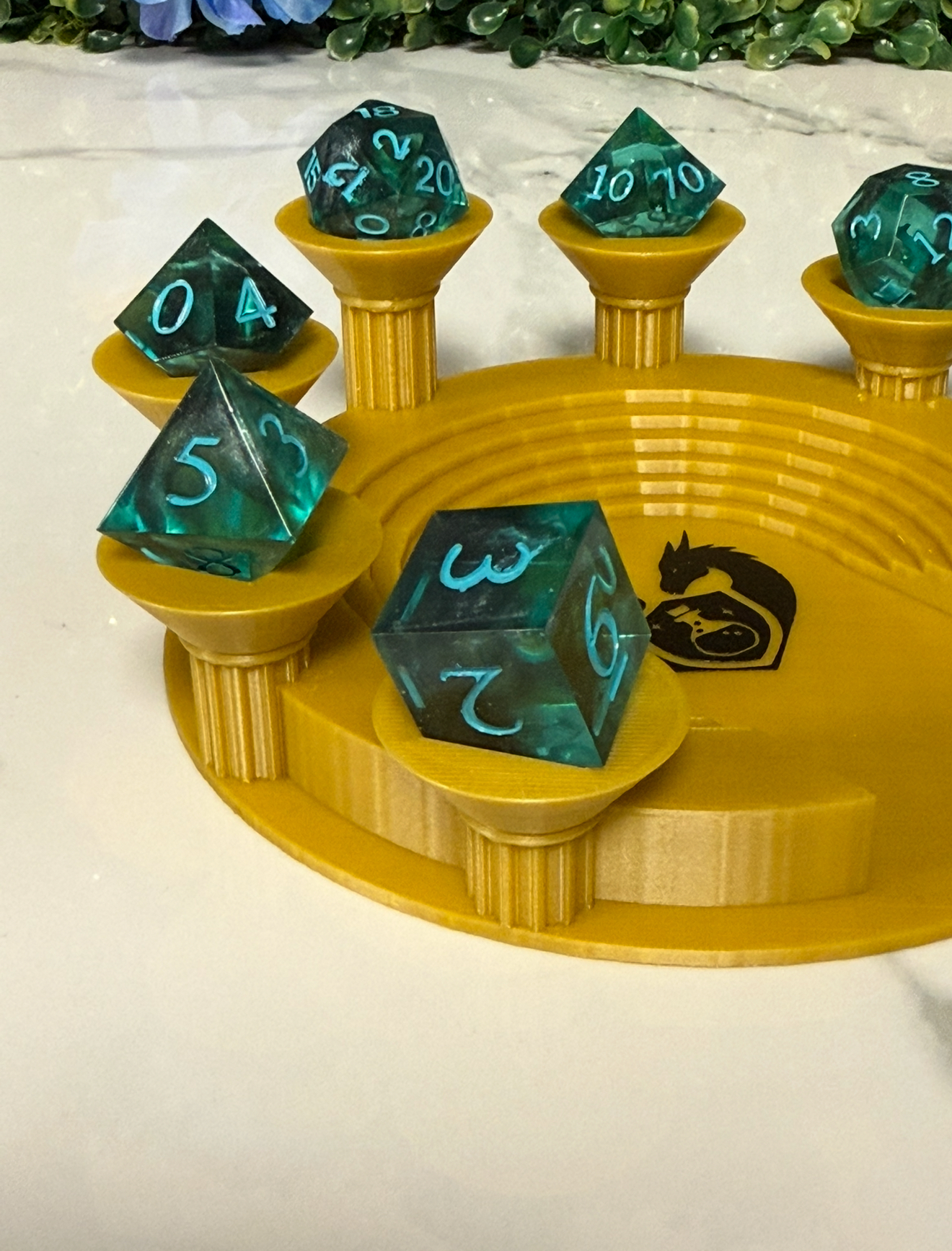 Hand Made Resin Dice - 7Pcs - Teal and Black **light