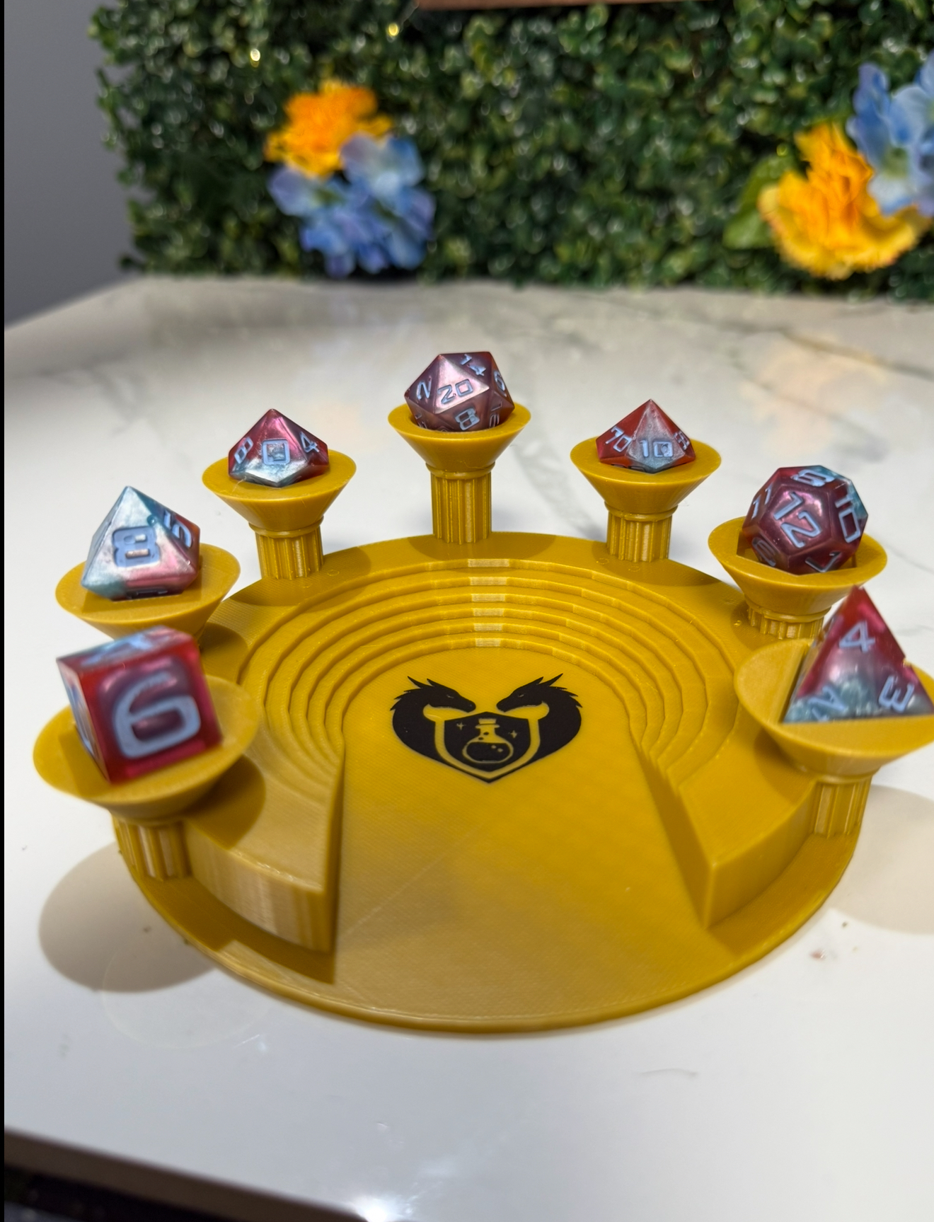 Hand Made Resin Dice - 7Pcs - Blue/Red Gusher