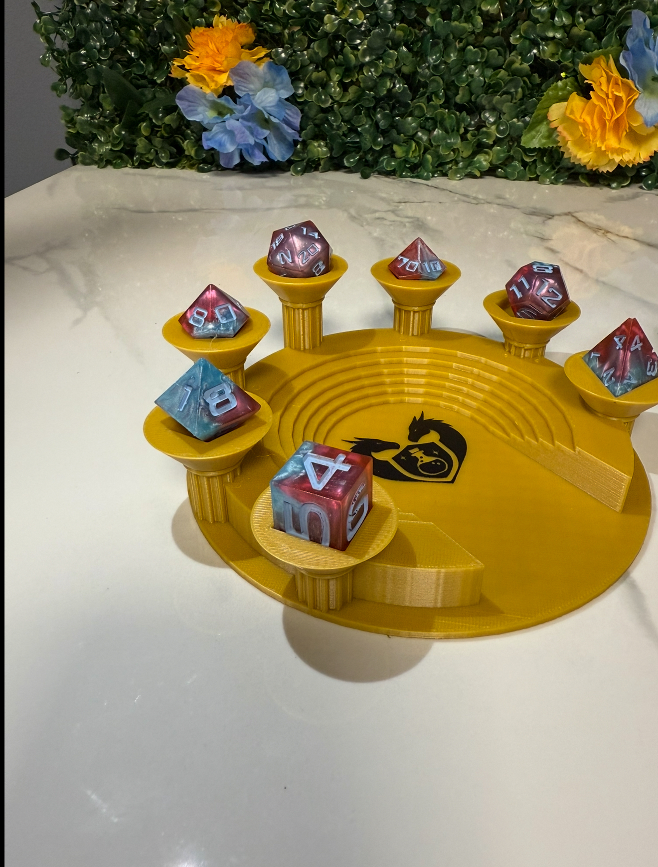 Hand Made Resin Dice - 7Pcs - Blue/Red Gusher