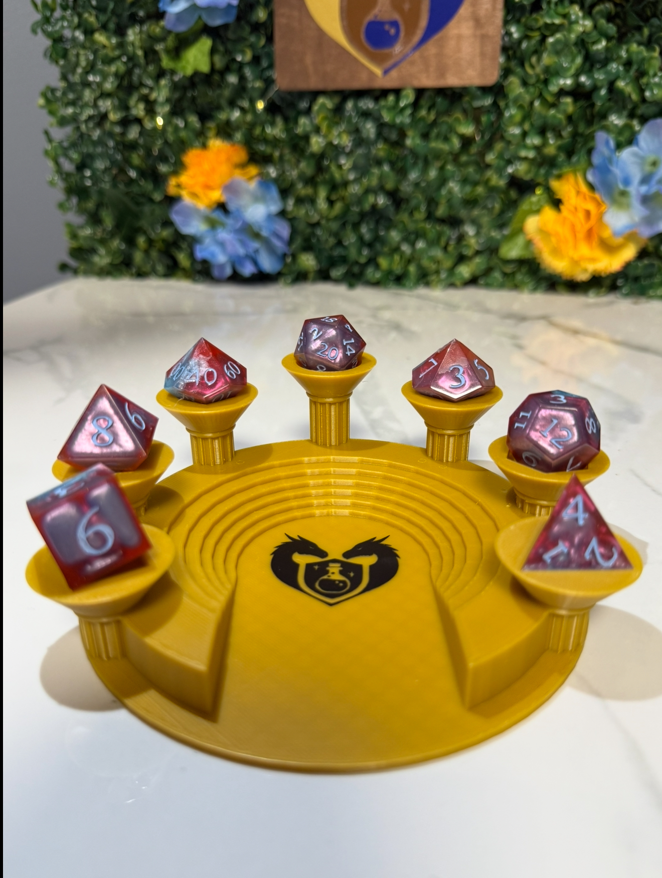 Hand Made Resin Dice - 7Pcs - Blue/Red Gusher   - Defects D10 face