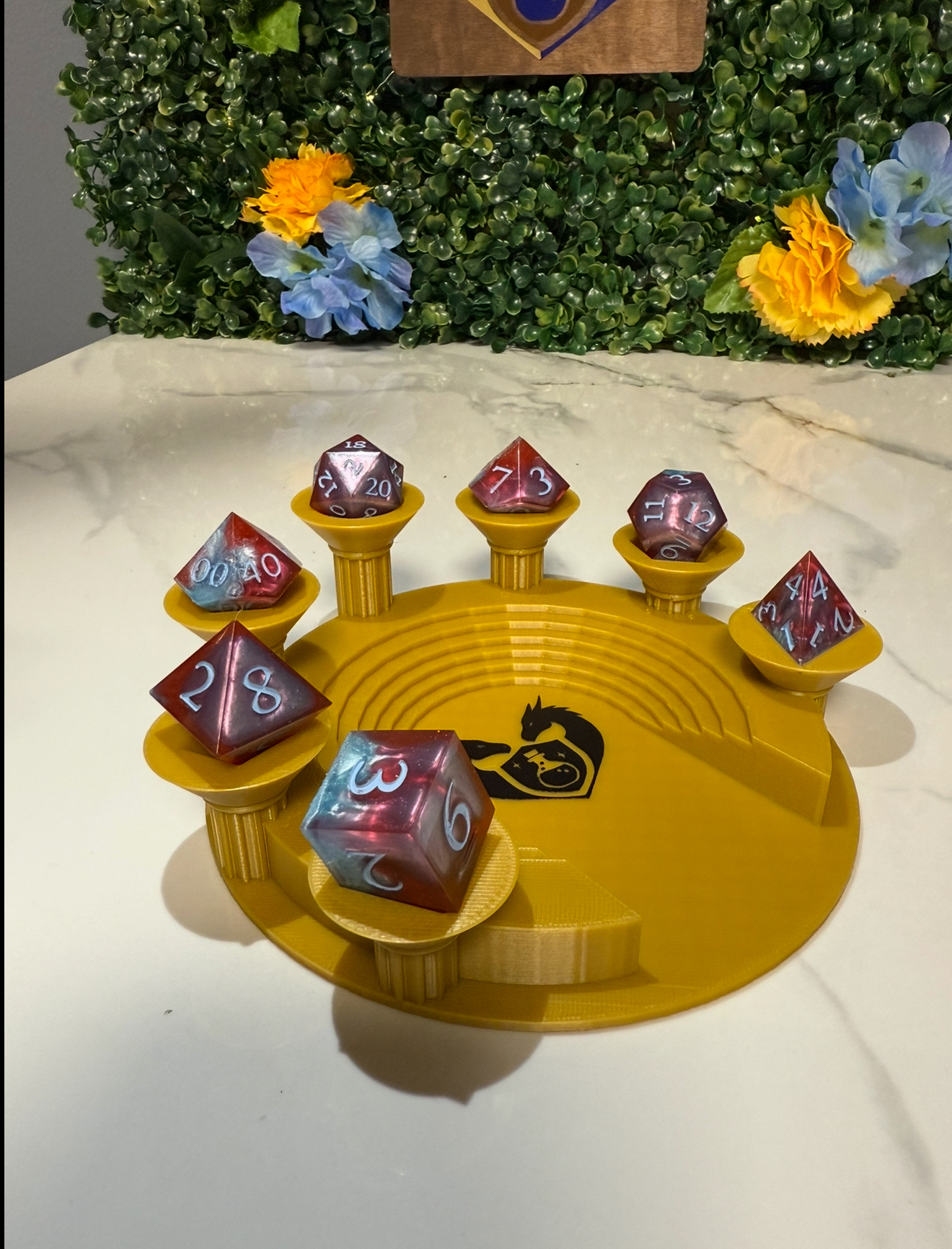 Hand Made Resin Dice - 7Pcs - Blue/Red Gusher   - Defects D10 face