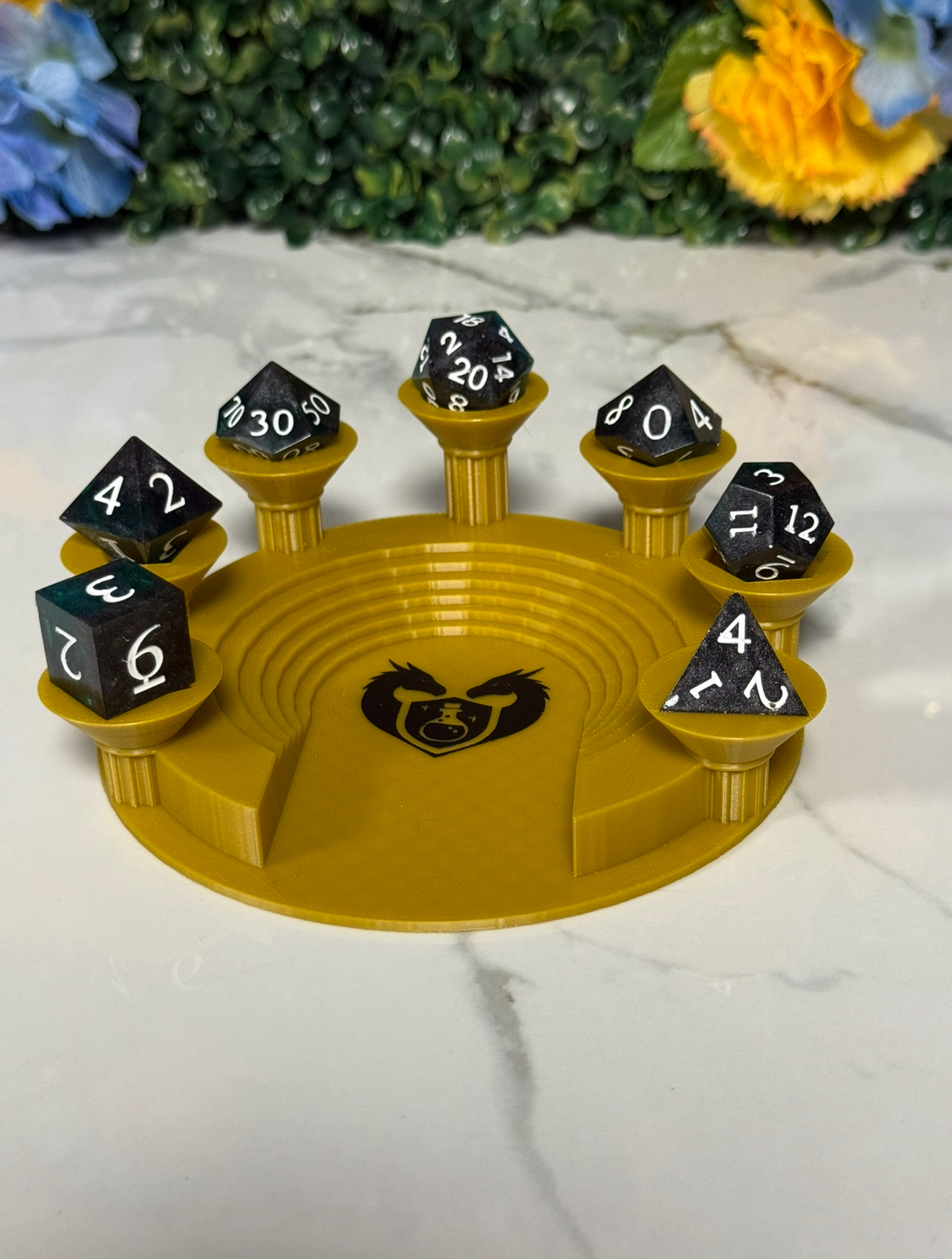 Hand Made Resin Dice - 7Pcs - Teal and Black **Dark   - Defects Lots of tiny bubbles