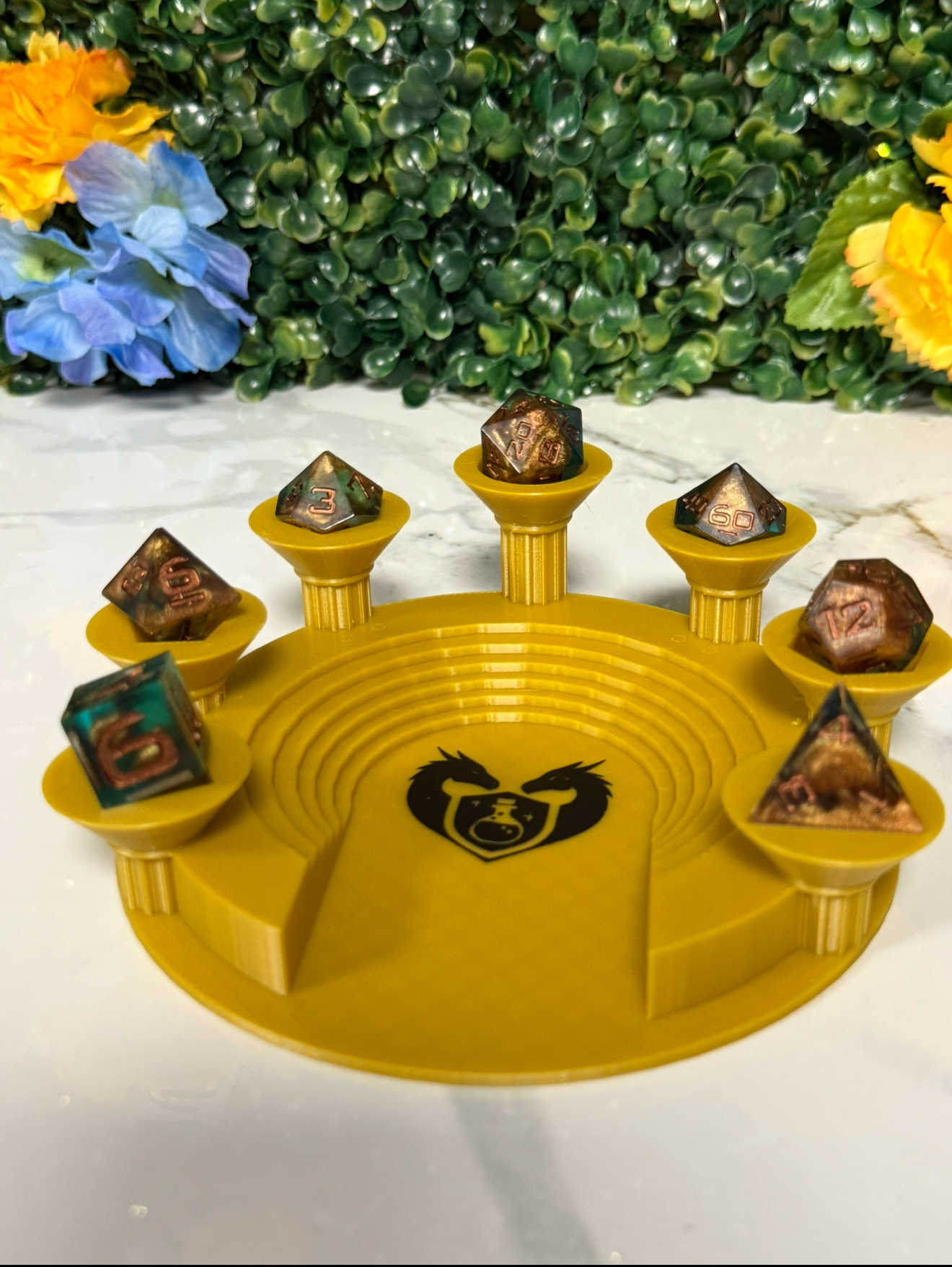 Hand Made Resin Dice - 7Pcs - Turqouise & Bronze