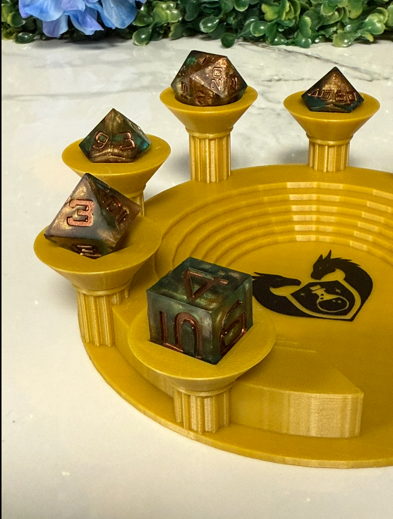 Hand Made Resin Dice - 7Pcs - Turqouise & Bronze