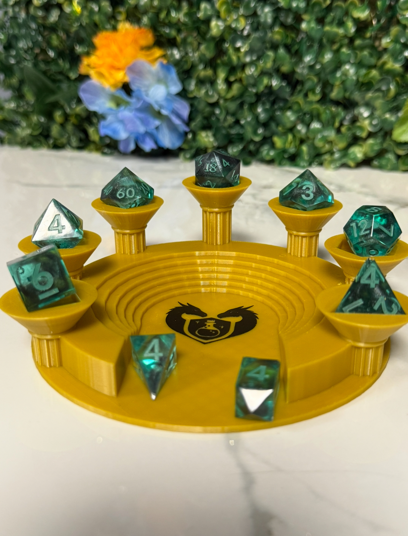 Hand Made Resin Dice - 9Pcs - Teal and Black **light