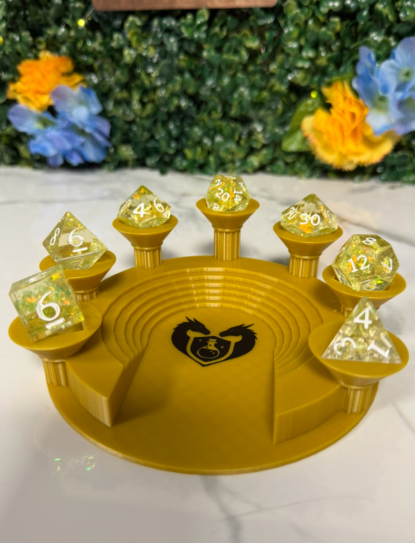 Hand Made Resin Dice - 7Pcs - Yellow Confetti