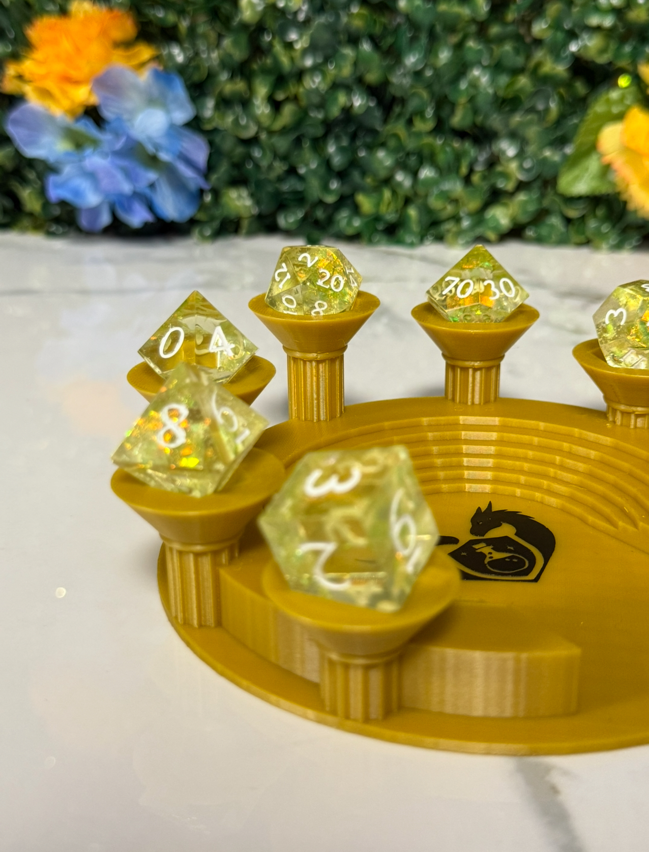 Hand Made Resin Dice - 7Pcs - Yellow Confetti