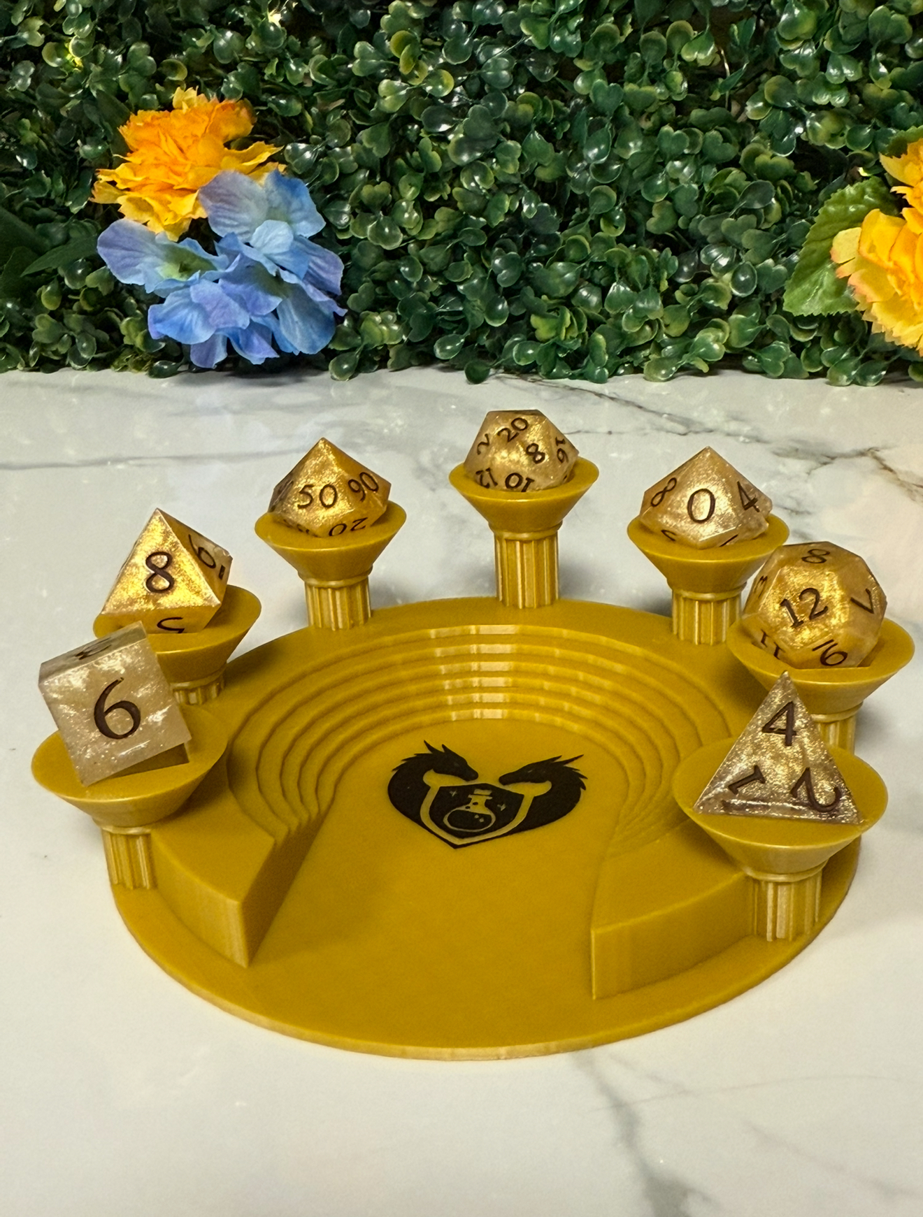 Hand Made Resin Dice - 7Pcs - Gold & Brown - Defects