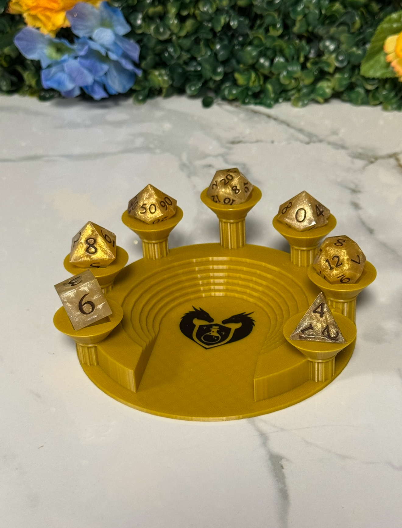 Hand Made Resin Dice - 7Pcs - Gold & Brown - Defects