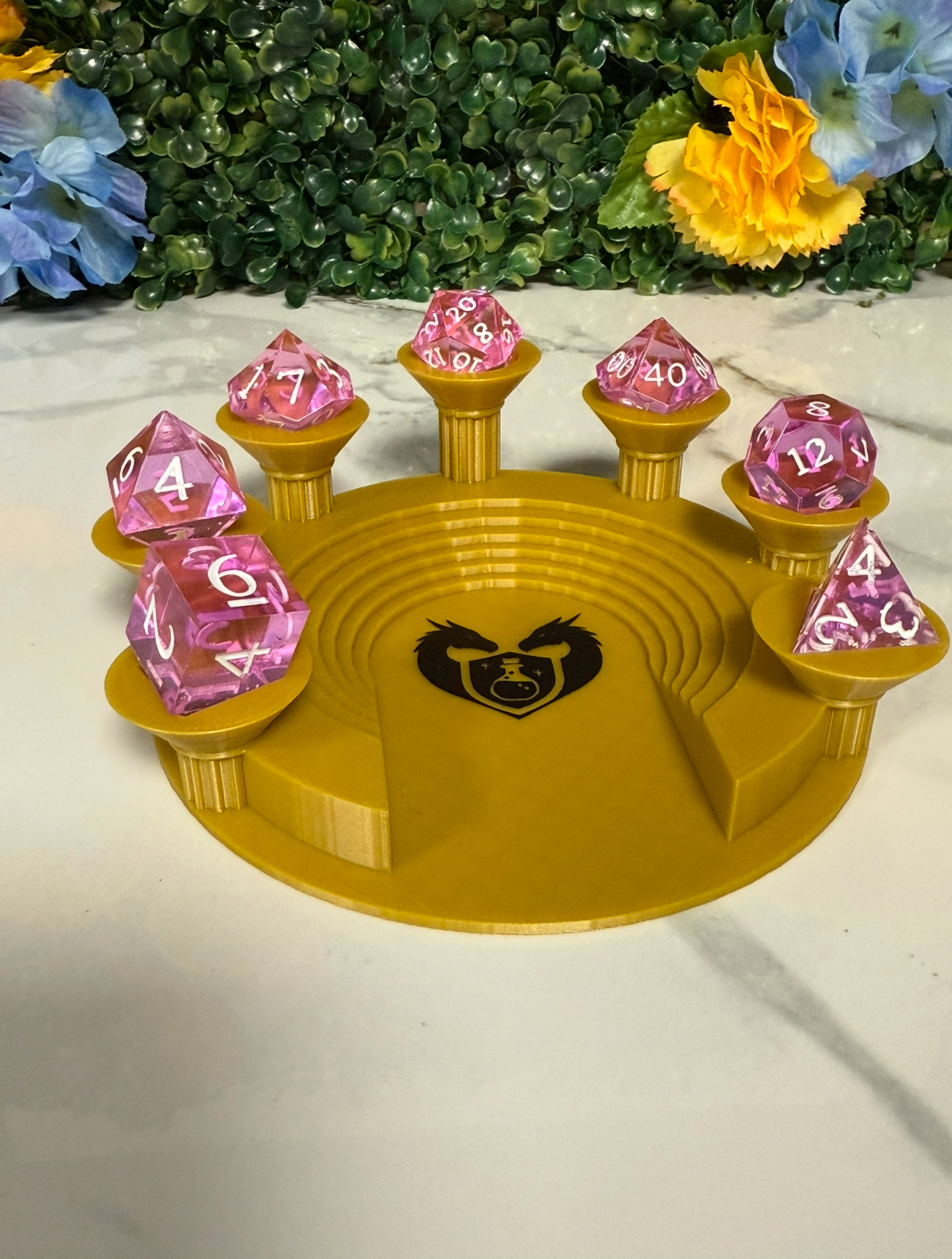 Hand Made Resin Dice - 7Pcs - Pink Crystal